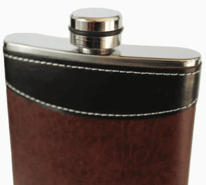 Leather wrapped Stainless Flask - Custom Laser Engraved with your design — detail